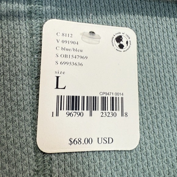 Free People We The Free Anakin Thermal Waffle Henley Top Large V Neck Knit Blue - Picture 5 of 13